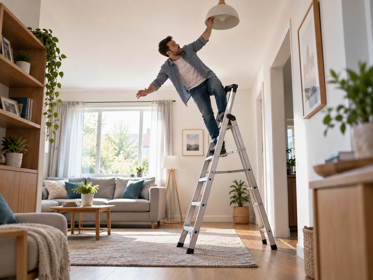 Person using a ladder unsafely